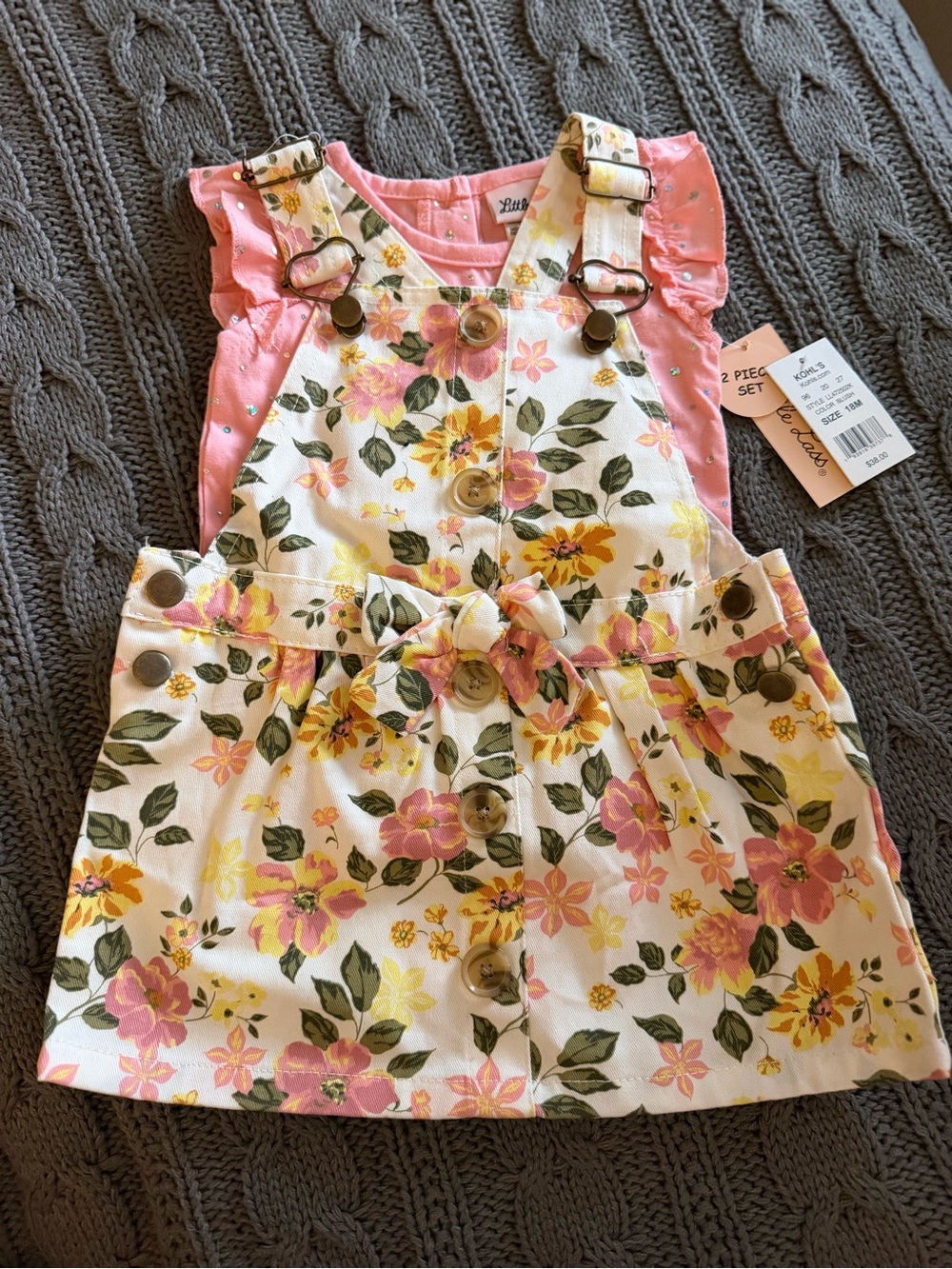 Little Lass Button-Up Floral Jumper with Pink Ruffle Onesie